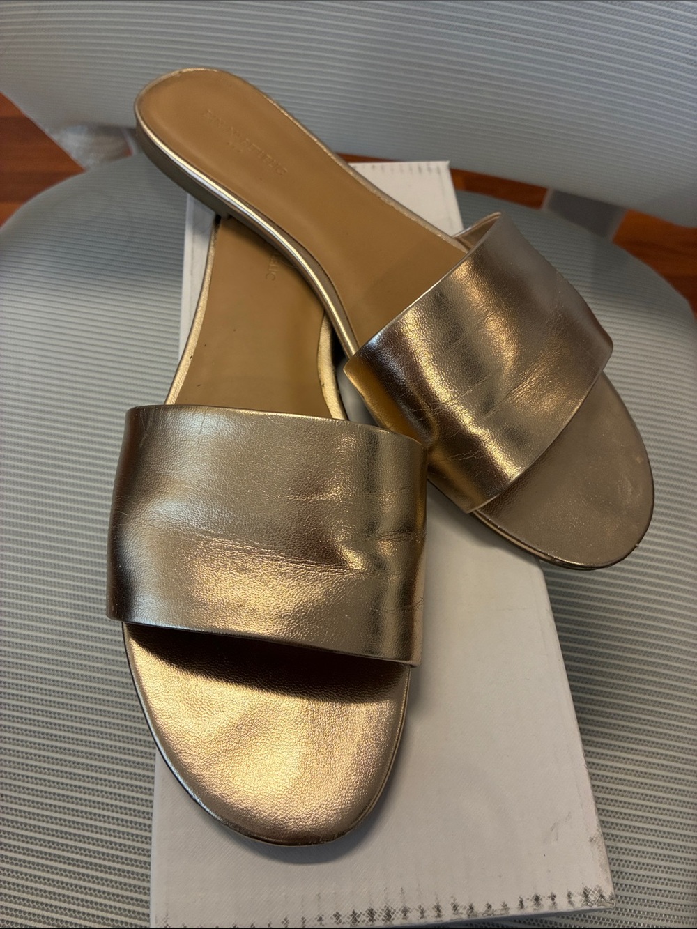 Banana Republic Metallic Rose Gold Slide Sandals